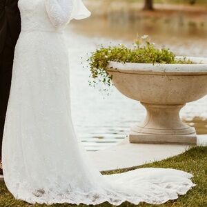 Long Sleeve Beaded Sheath Wedding Dress